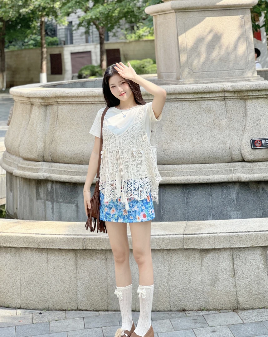 夏季新款波西米亚吊带宽松正肩短袖+油画感高腰A字半身裙套装