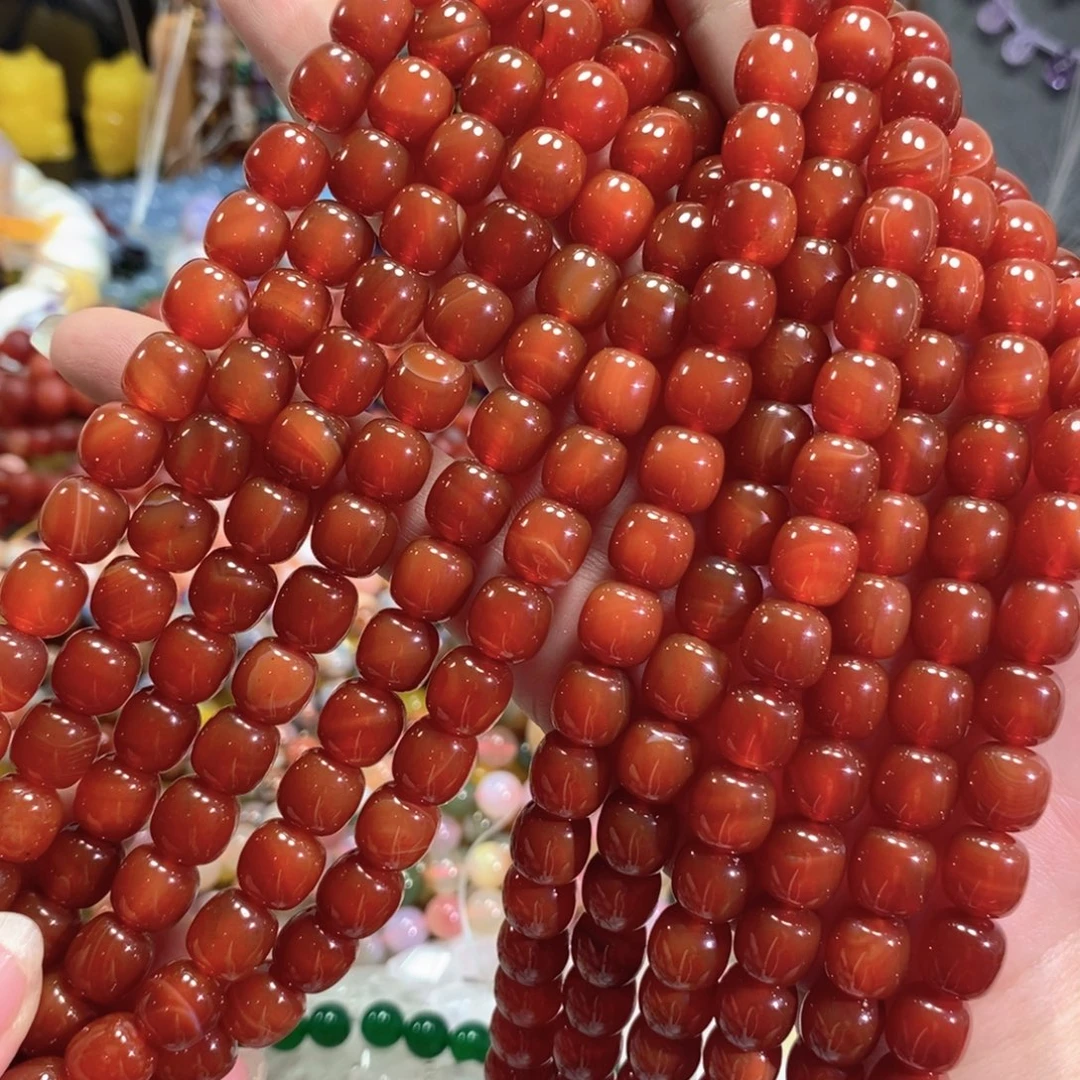玛瑙/玉髓未镶嵌珠宝半成品红玛瑙老型一条卡10mm