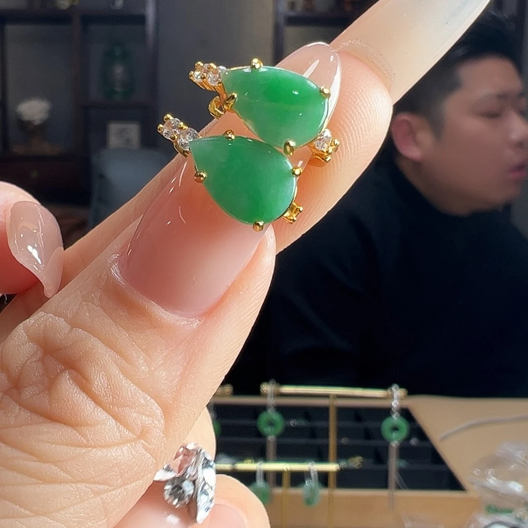 翡翠银S925镶嵌耳饰耳环50