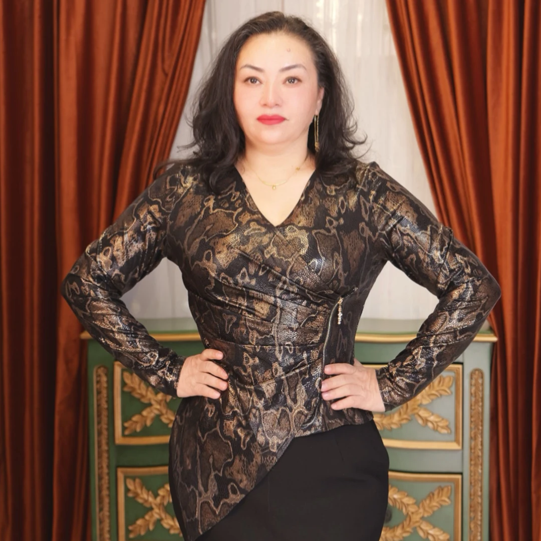 【皇后1】isilhanish ｜T恤豹纹性感常规百搭印花烫钻V领6013