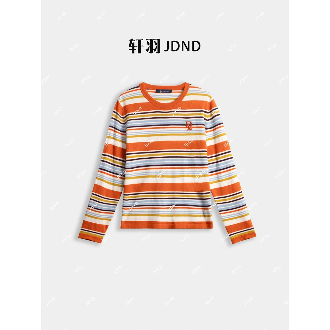 JDND轩羽【拼色针织衫】羊毛拼色高级感条纹针织毛衣XY25530