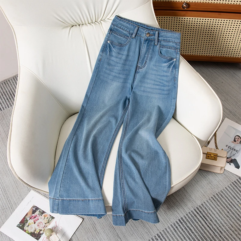 夏季薄款莱赛尔天丝微喇牛仔裤女新款弹力宽松显瘦不贴腿喇叭裤