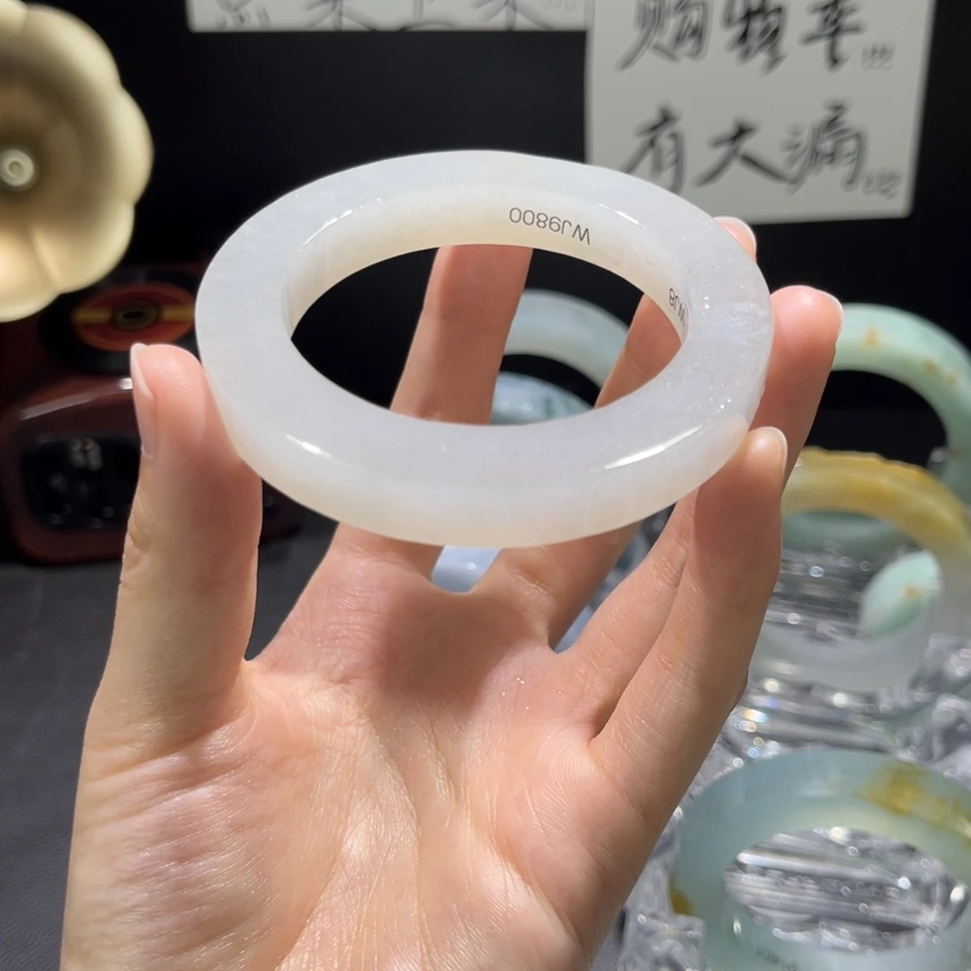 定制翡翠未镶嵌手镯白月光天然缅甸a货翡翠53-58圈口
