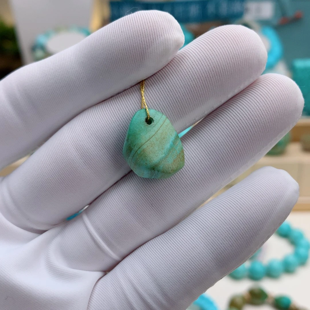 绿松石未镶嵌挂件千层水波纹随形