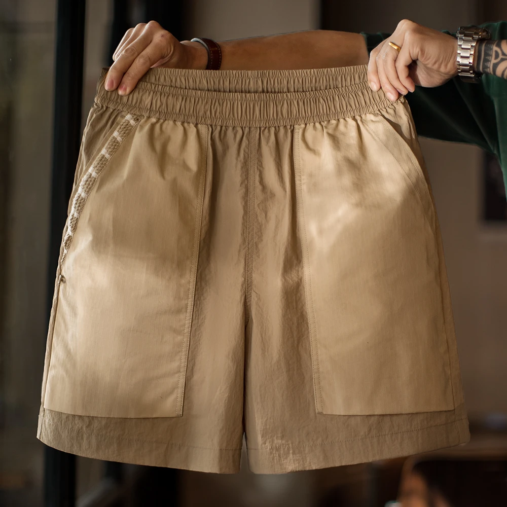 马登工装山系速干卡其色短裤大口袋梭织直筒薄款沙滩五分裤男夏季