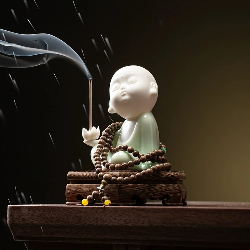 陶瓷茶宠摆件创意禅意小和尚茶道线香插香炉香道装饰