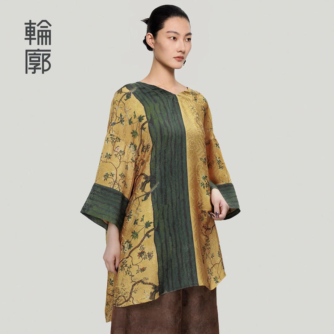 轮廓问櫵国风新中式衬衫不对称慵懒风上衣连袖百搭衬衣L252Y039