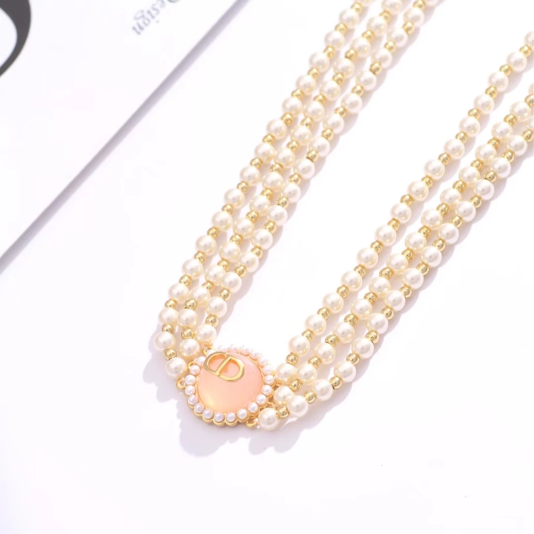 铜合金项链 《货号9357》9322珠珠粉色锁骨链项链颈链（链长38+8）