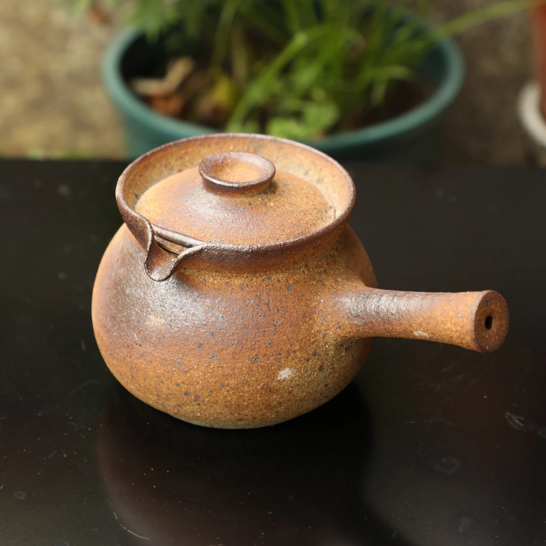 柴烧粗陶带盖烤茶罐内外无釉煮茶壶全手工可干烧复古柴烧壶
