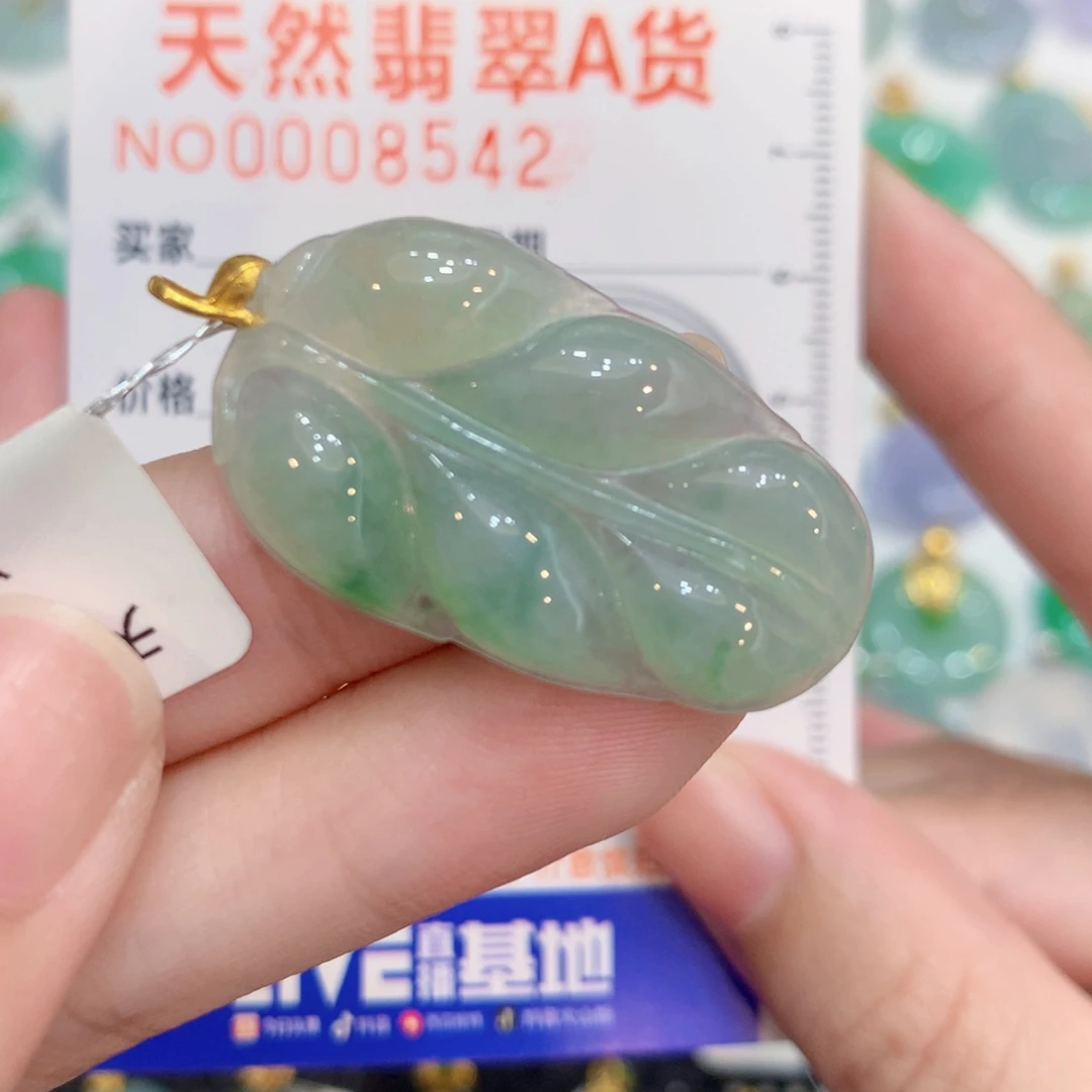 翡翠18K金镶嵌颈饰叶子