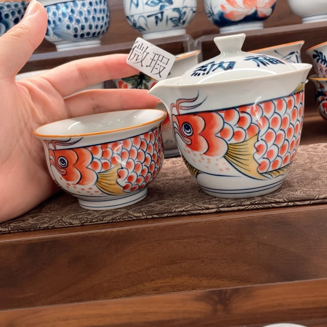 釉下手绘茶具微瑕