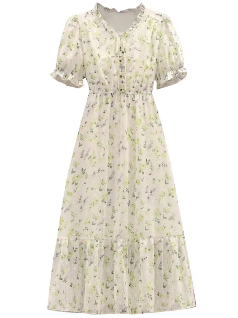 （61-120）连衣裙子女2025夏季新款法式小个子甜美收腰显瘦长裙