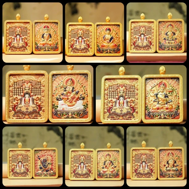 五台唐卡八大守护五爷立体鎏金珐琅彩双面本命佛