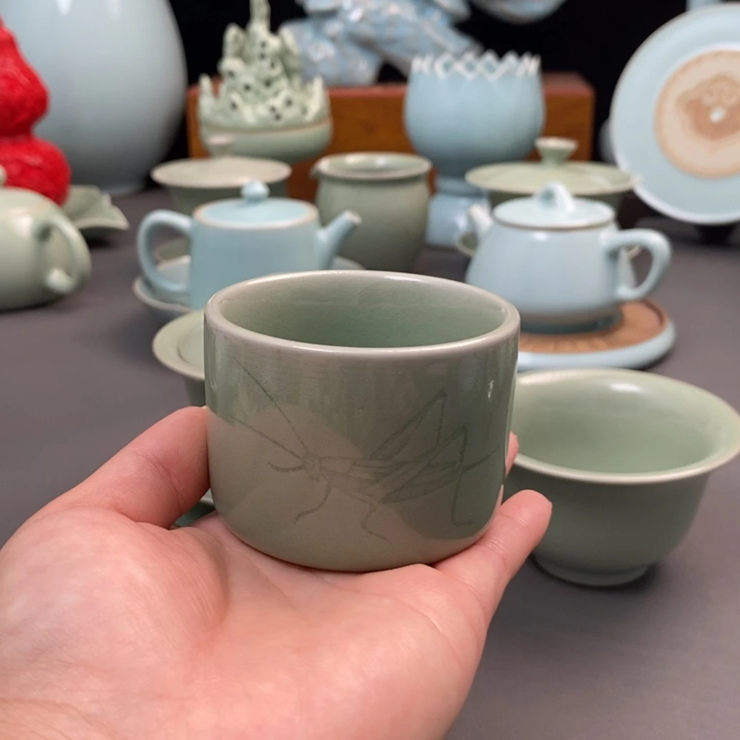 瓷片全手工支钉烧不开片扳指杯微微瑕