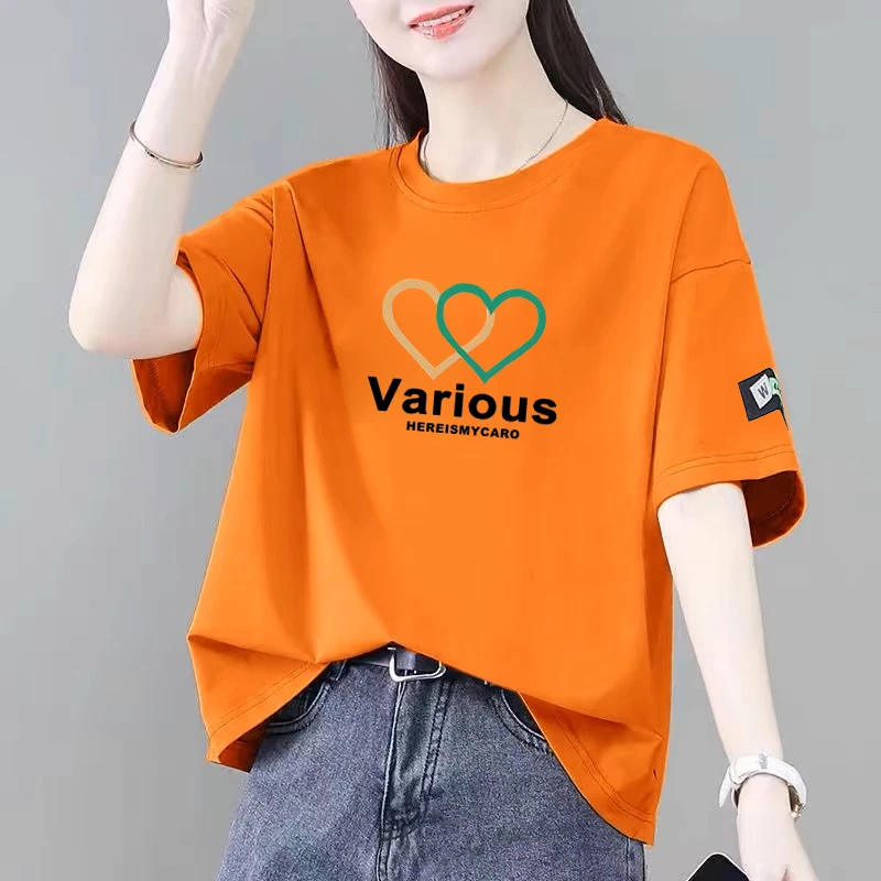 100%纯棉短袖t恤女夏季新款韩版宽松显瘦减龄遮肚时尚百搭上衣ins