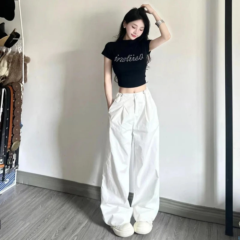 美式复古高级感正肩黑色圆领短袖T恤女夏季2025新款修身显瘦上衣