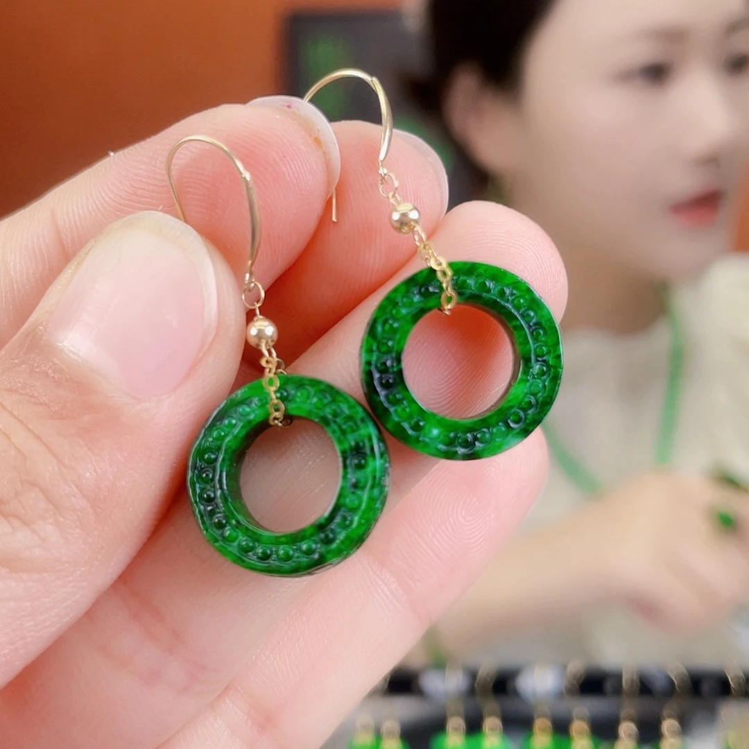 翡翠18K金镶嵌耳饰