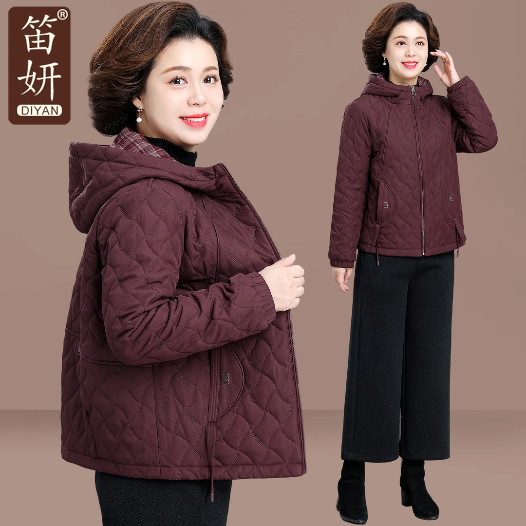 妈妈冬装棉衣外套休闲连帽棉袄2025新款中老年秋冬短款羽绒棉服女