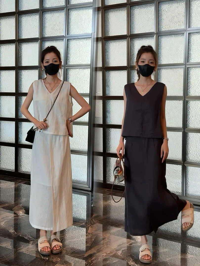 2025新款套装裙夏季新款薄款老钱风时尚气质背心显瘦半身裙两件套