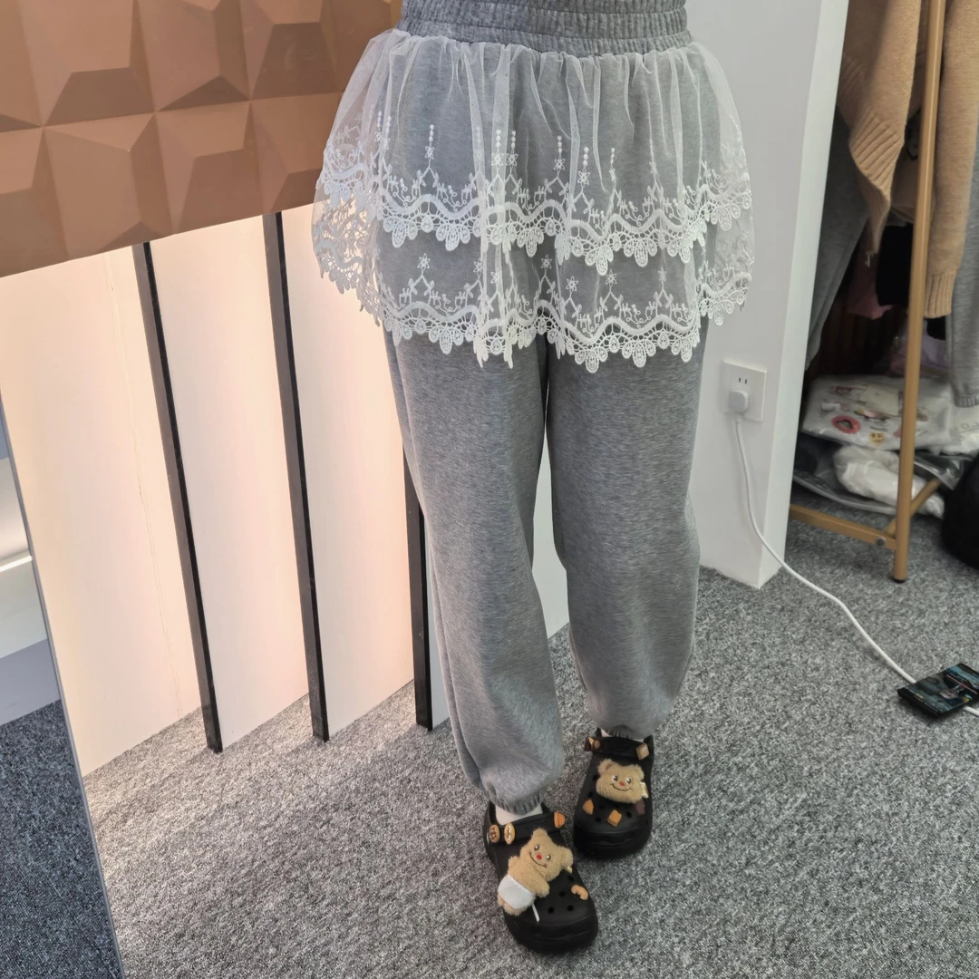 25春韩代 双层蕾丝花边假两件芭蕾风计感甜美休闲裙裤洋气卫裤