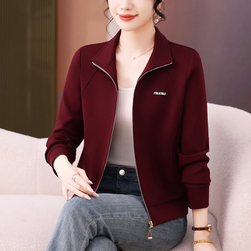 妈妈短款外套春秋2025新款韩版秋季小个子休闲开衫立领品质卫衣服