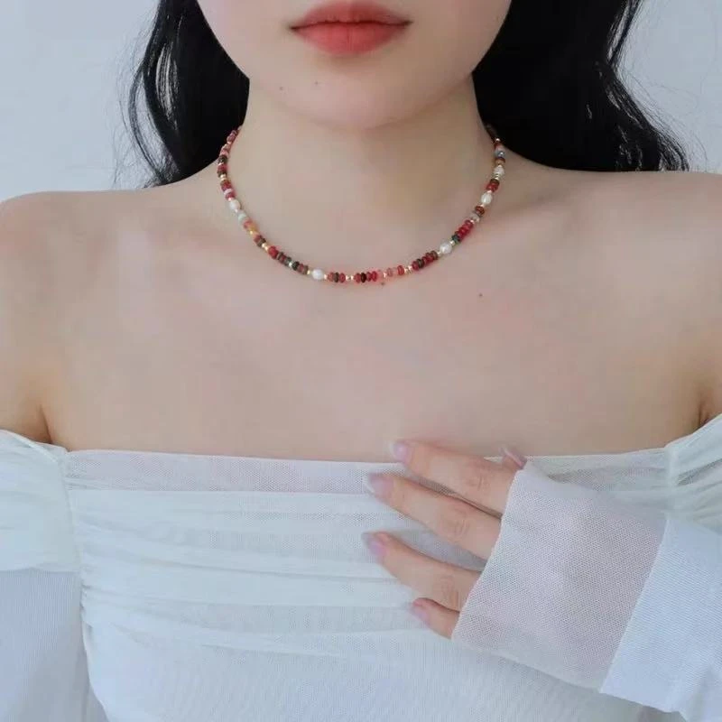 非金属仿水晶项链 【为妳甄选】B65彩色天然宝石锁骨链女款轻奢