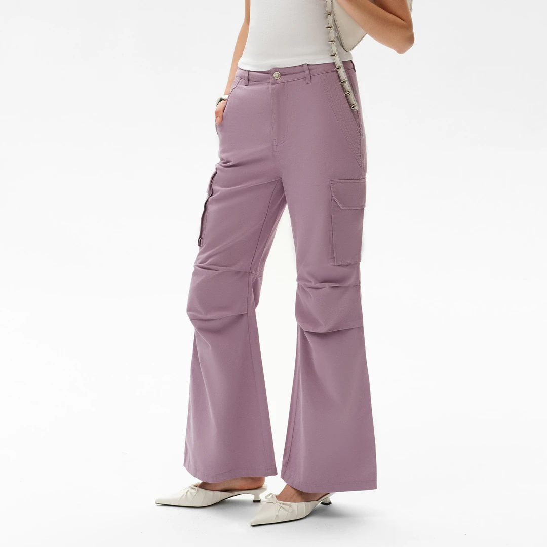 CALLED BACK工装休闲裤女秋季新款紫色美式复古阔腿直筒长裤