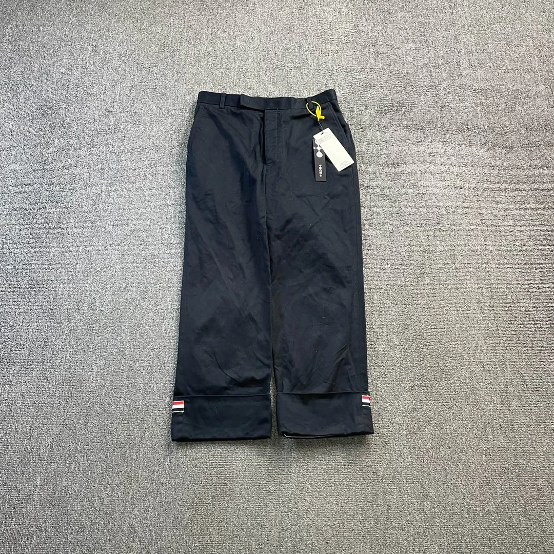 99新 THOMBROWNE (ll) TB 藏青色条纹九分裤 1码 302085