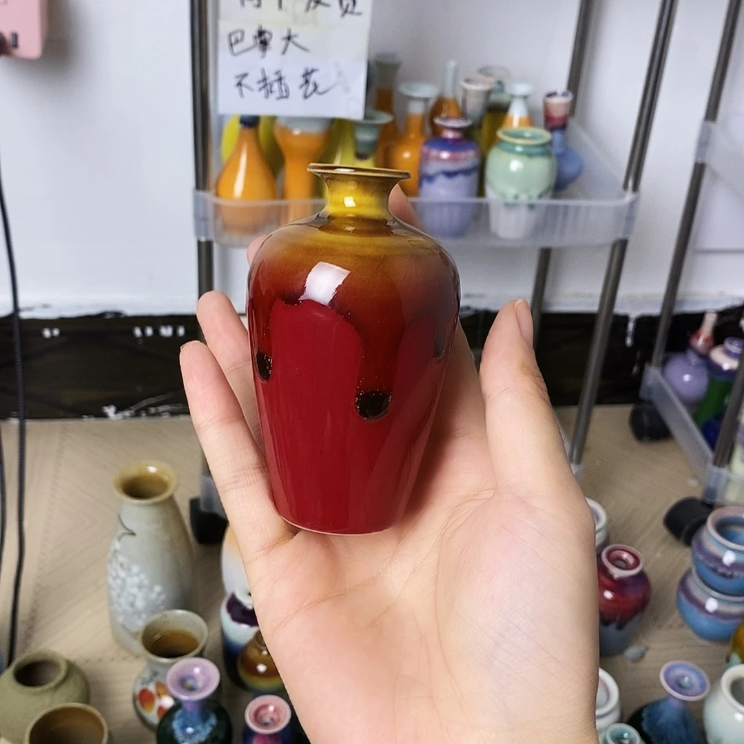 摆件巴掌大不插花景德镇高温陶瓷小花器