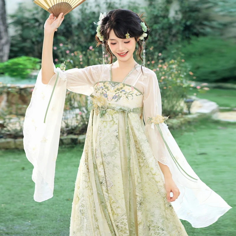 汉尚华莲汉洋折衷齐胸襦裙[青璃染]汉服女裙罩薄款夏季古风套装