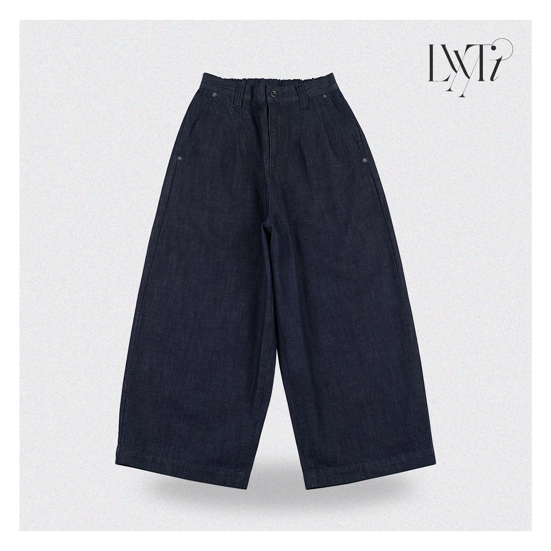 (九分裤）水洗松紧腰牛仔阔腿裤