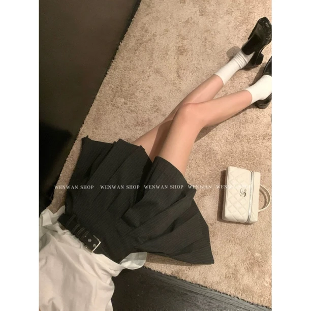 【少女时代】灰色条纹百褶百搭半身裙
