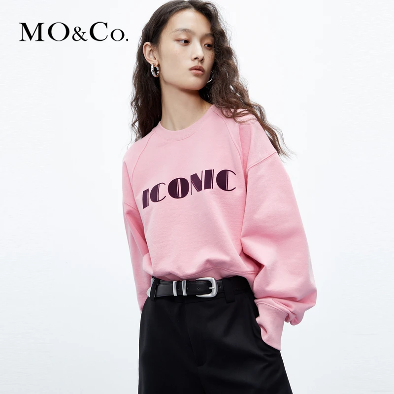 MOCO秋个性标语印花插肩袖短款宽松美式卫衣MBC3SWS001