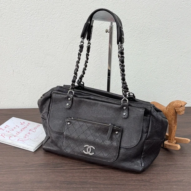 95新 Chanel/香奈儿 棕色荔枝纹机场波士顿单肩包 06-08年 117599