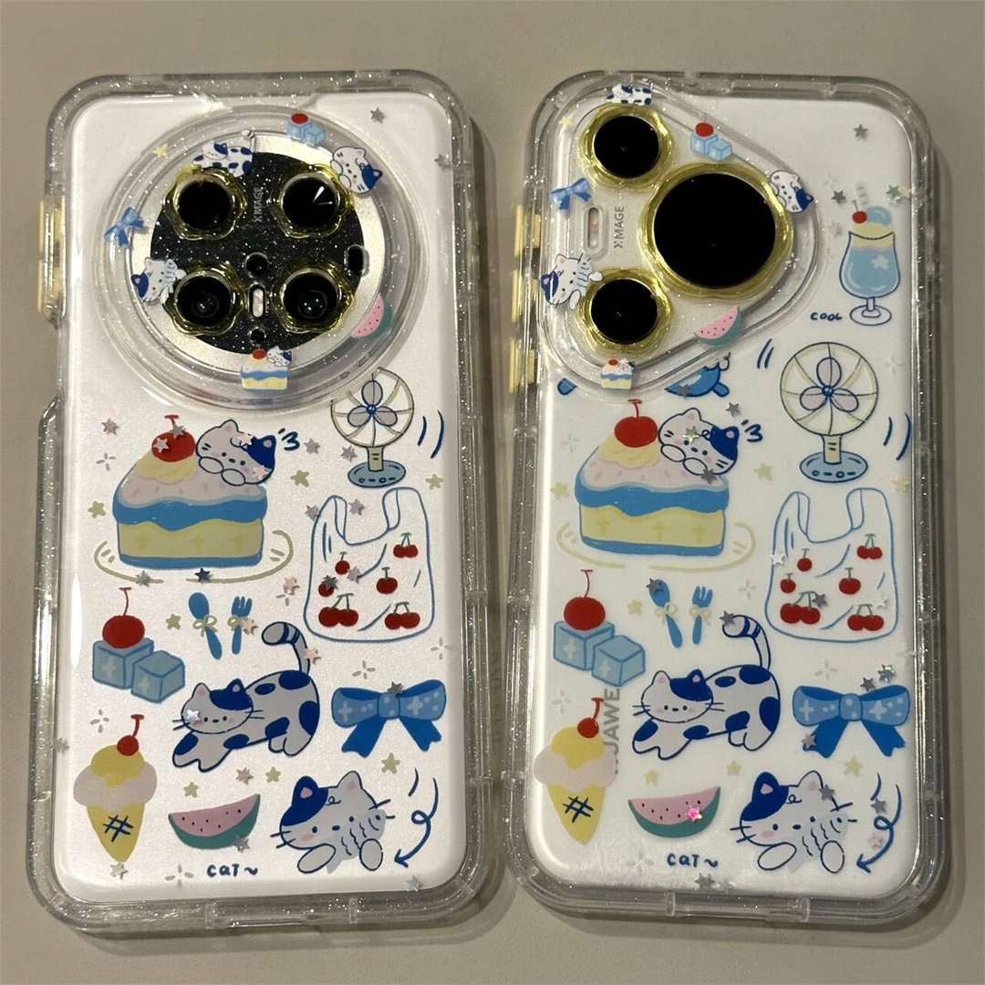 适用华为pura70/80pro手机壳夏季冰块风扇线条猫咪mate70/60pro女