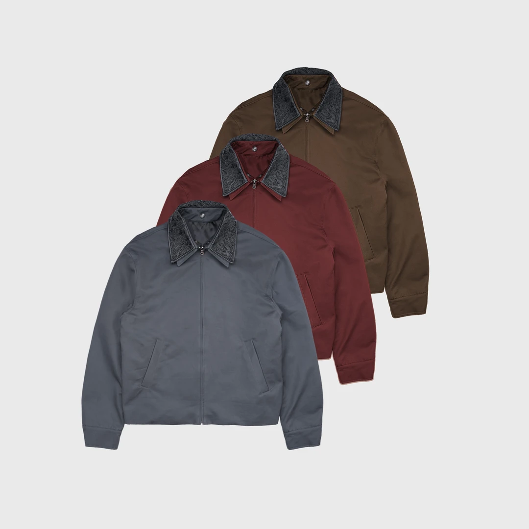 真羊皮领刺绣夹克*4JUNKS*万针浮雕工艺 改制可拆卸领哈灵顿外套