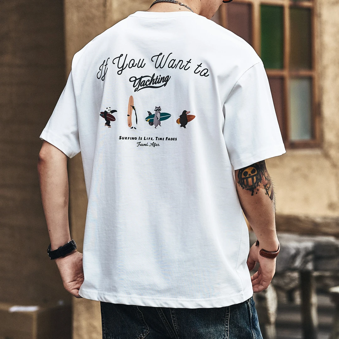 格蓝鹿美式潮牌印花短袖t恤男夏季新款宽松休闲圆领纯棉白色体恤