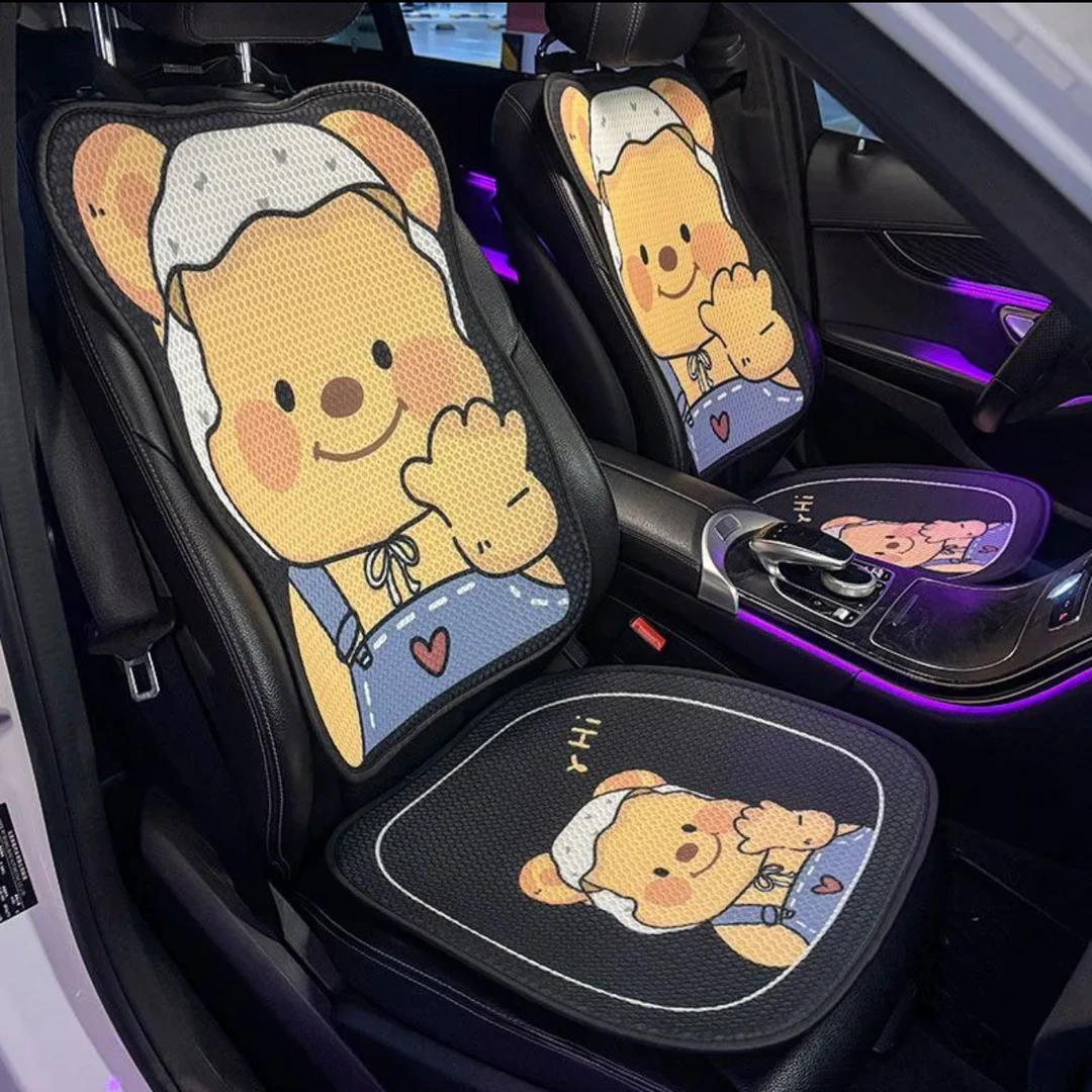 大众专用汽车坐垫四季棉麻材质可爱卡通小熊汽车坐垫
