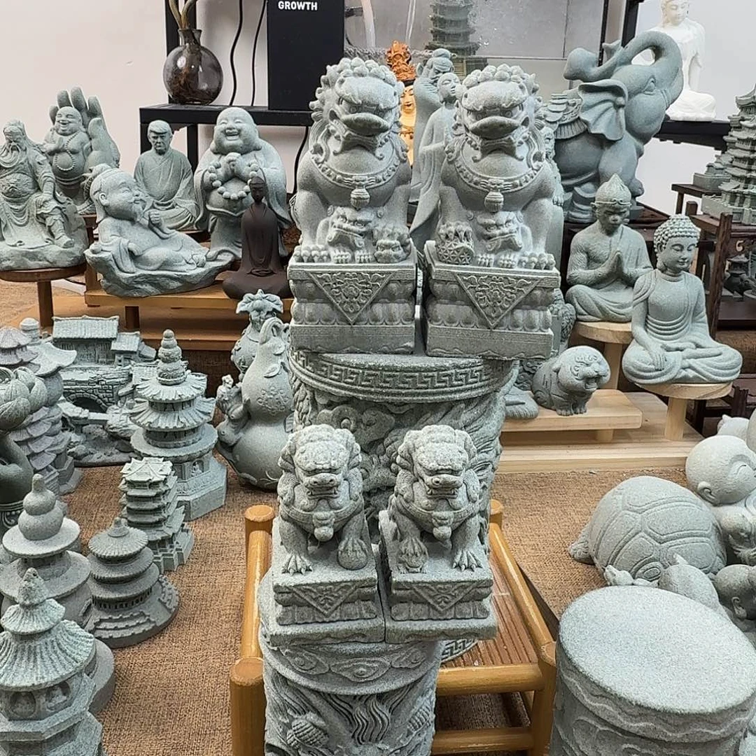 石材青砂石一对石狮子