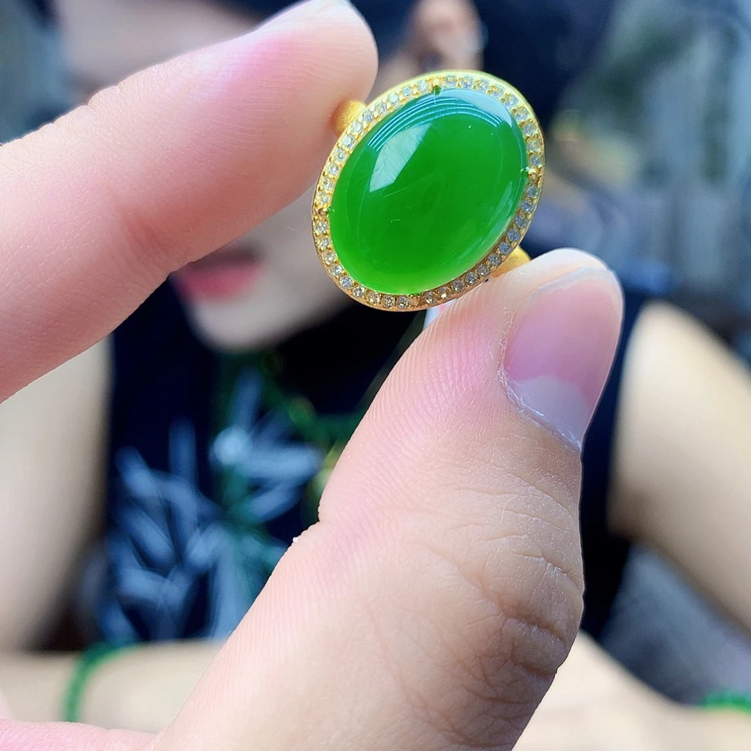 和田玉（碧玉）银S925镶嵌吊坠(不含链)戒指