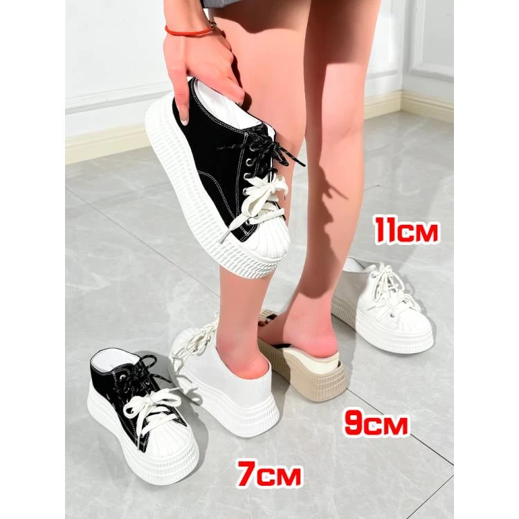 张匠人小个子11公分春夏包头帆布鞋内增高9cm厚底懒人贝壳头凉拖