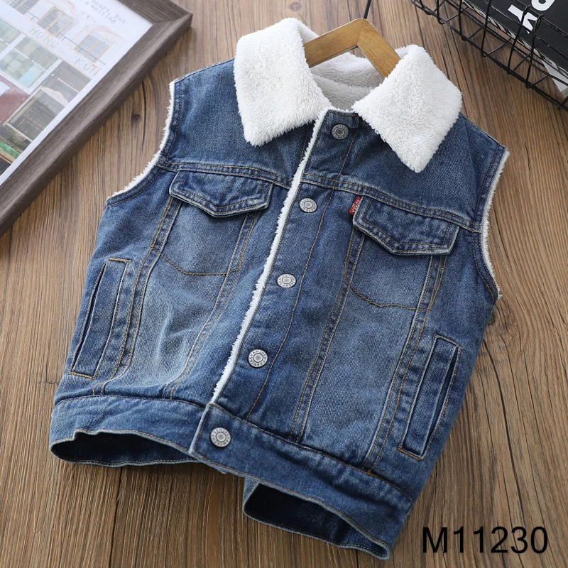 【MIEVE DUCK】冬季儿童加厚水洗牛仔马甲  内里加绒羊羔毛 11230