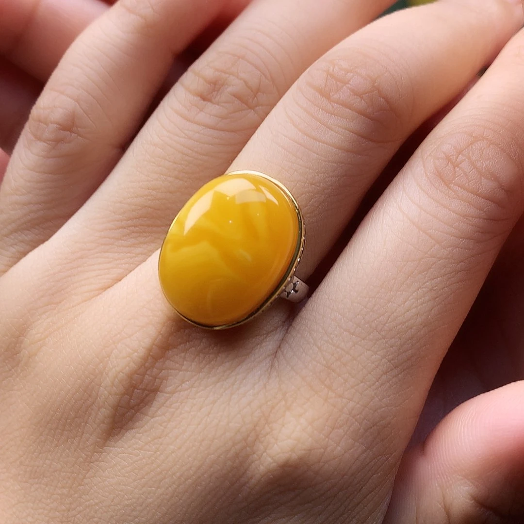 蜜蜡银S925镶嵌戒指戒指