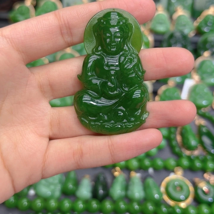 颈饰未镶嵌和田玉（碧玉）特价辣绿57m观音编绳