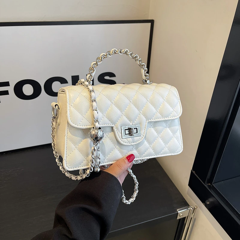 2025年夏季新款小众菱格手提小方包女包时尚百搭潮链条斜挎包