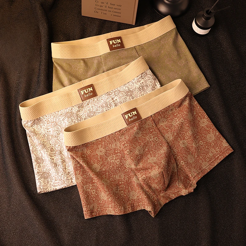 蔚影男士内裤男10A抑菌中腰潮流平角裤夏季透气玫瑰印花四角短裤