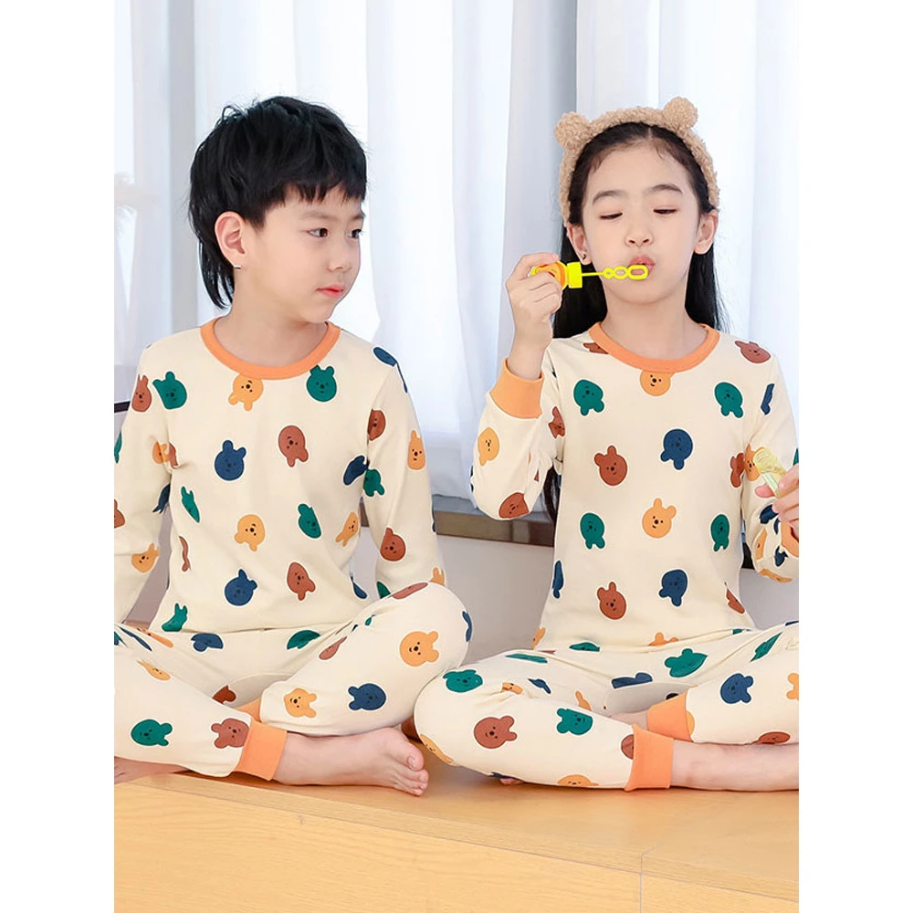 儿童秋衣秋裤纯棉男童内衣套装女童全棉毛衫中大童保暖睡衣家居服