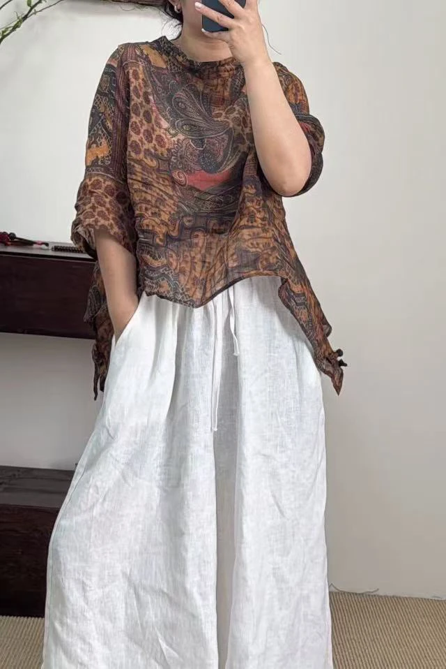 潮款竺麻上衣休闲