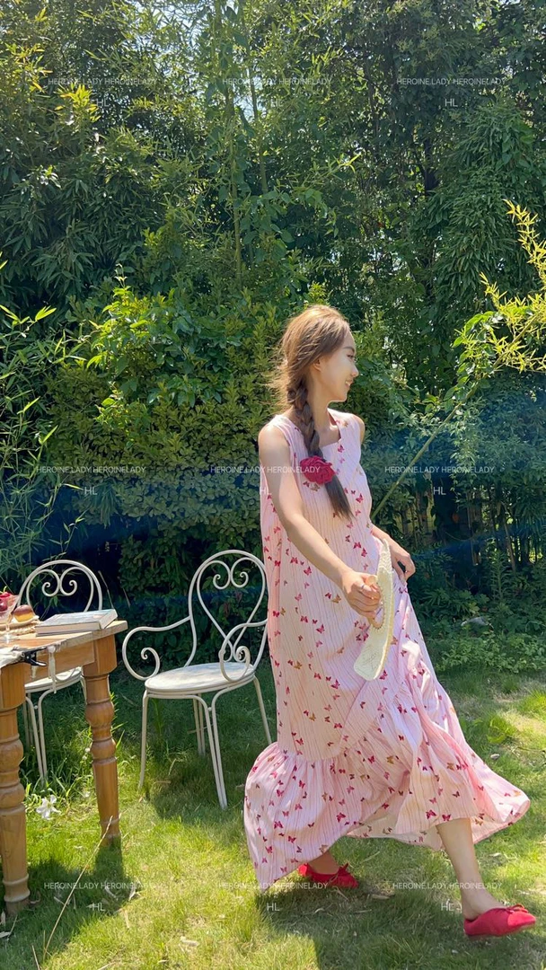 【棉绸有约】HL棉绸夏季浪漫通勤休闲宽松方领气质小众长款连衣裙