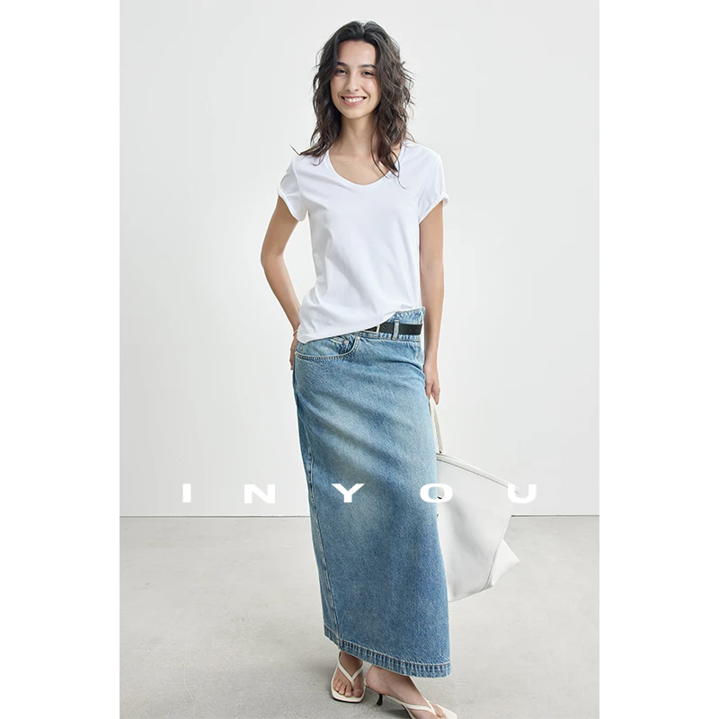 因由  不对称开叉修身显瘦时尚女牛仔半身裙